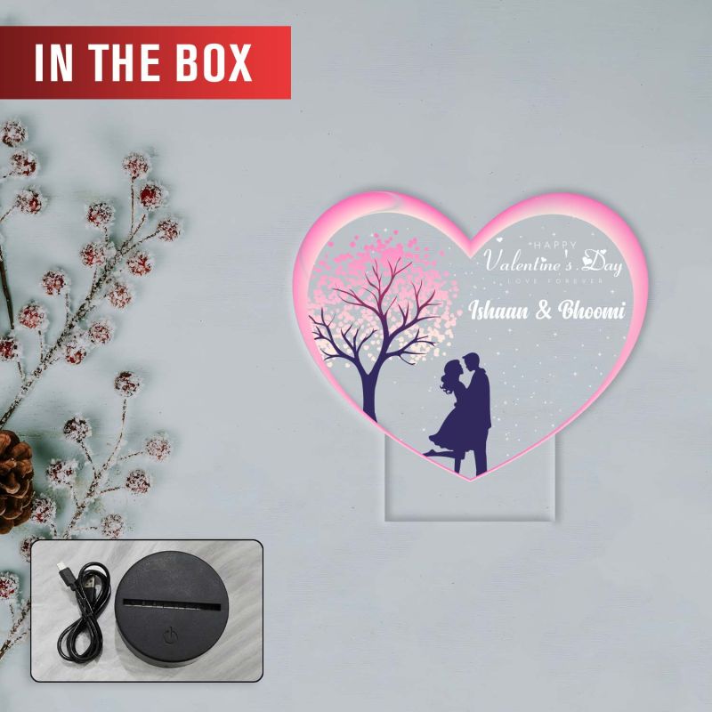 Happy Valentines Day Love Forever Personalized Couple Name LED Night Lamp with Warm White Light Valentines Day Gift for Husband Wife Romantic Light